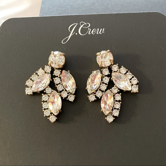 HP⭐️JCREW Crystal Leaf Stud Earrings NWT Crystal - Picture 6 of 9